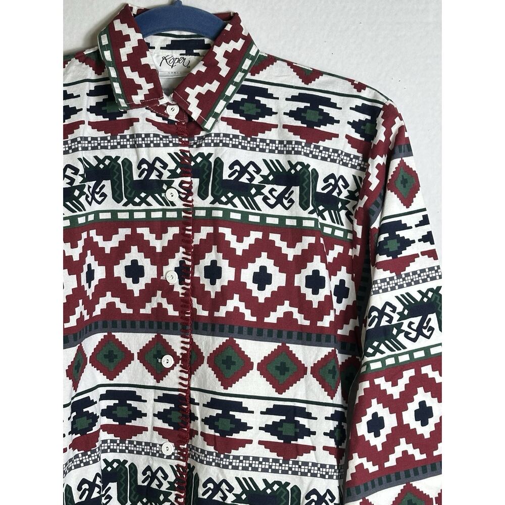 Roper Vintage Southwestern Aztec Shirt Woman Small USA Long Sleeve Cotton